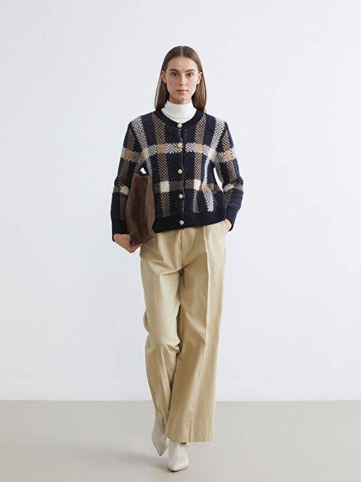 Bisiklet Yaka Ekose Kad?n Triko H?rka