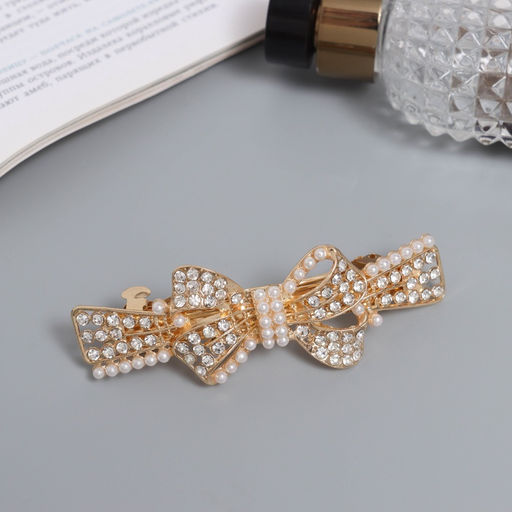 Заколка - автомат для волос «Сильва блеск», бант, 8.5 см, золото