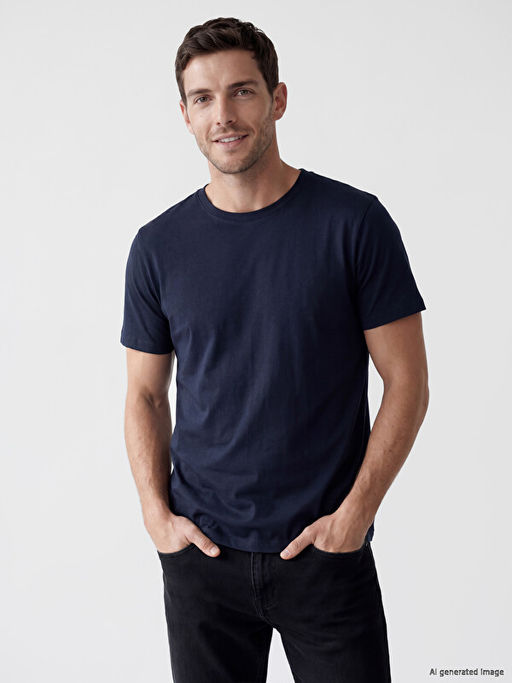 Regular Fit %100 Pamuk Basic Erkek Ti??rt 3l? - Waikiki фото 2