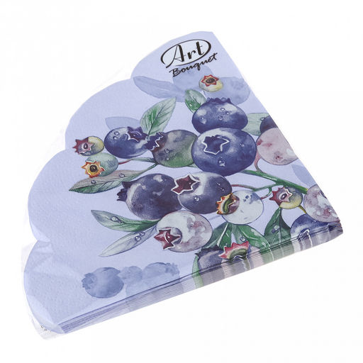 Салфетки бумажные Art Bouquet Rondo д32см, 3-х слойные, 12 штук в упаковке, 100% целлюлоза, Черника. Голубой фон (Россия)