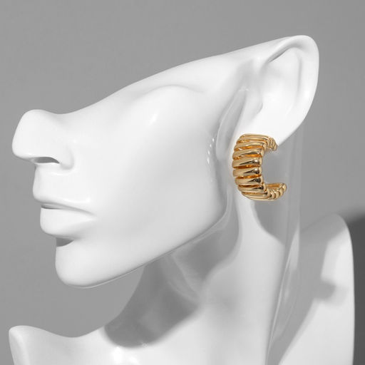 Серьги металл Геометрия дорожка акары, цвет золото, d=3.3 см