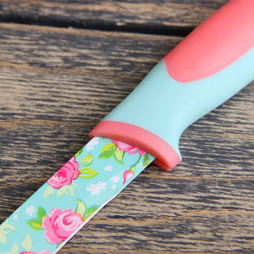 Нож с антиналипающим покрытием Доляна Цветочки, лезвие 12 см  фото 2