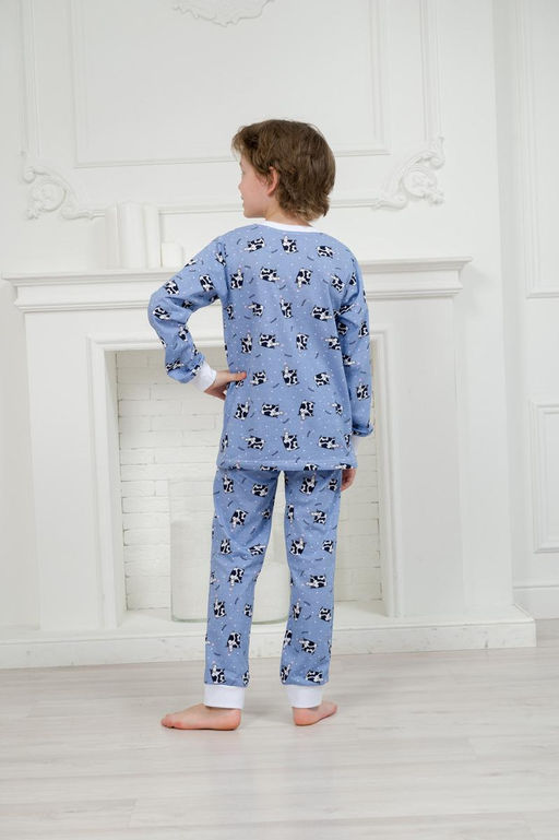 Пижама детская из джемпера и брюк из кулирки Коровы голубой - Амадэль фото 16
