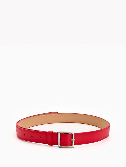 Ремень женский, 110×3 см, квадратная матовая металлическая пряжка, серебристая, красный