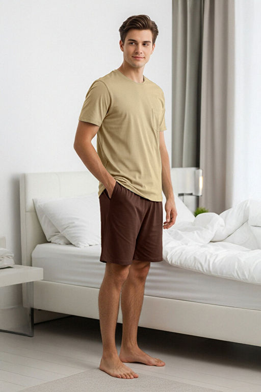 Bej - Kahve Regular Fit %100 Pamuk _rme _ortlu Pijama Tak_m_ TMNSS25PT00033 - Trendyolmilla фото 2