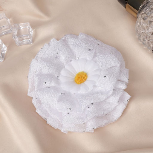 Цена за 6 шт. Бант для волос на резинке «Школьница», ромашка капельки, d=11 см, белый