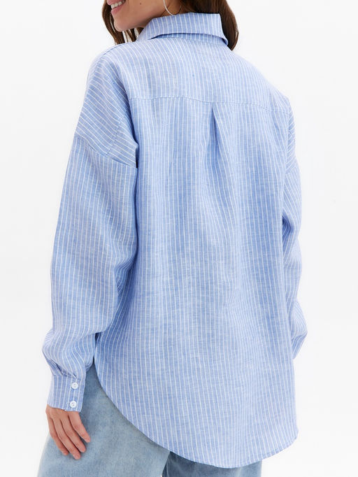 Рубашка женская MINAKU oversize в полоску, белая, голубая, размер 44