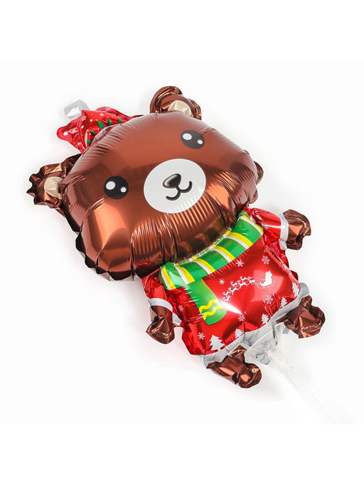 Цена за 2 шт. Воздушные шары фольгированные 17" «Новогодний мишка», 5 шт., для палочек