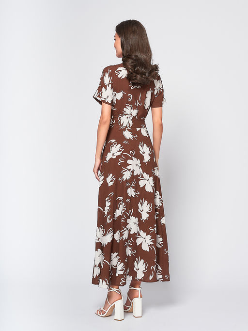 Платье коричневого цвета с принтом и короткими рукавами - 1001dress фото 4