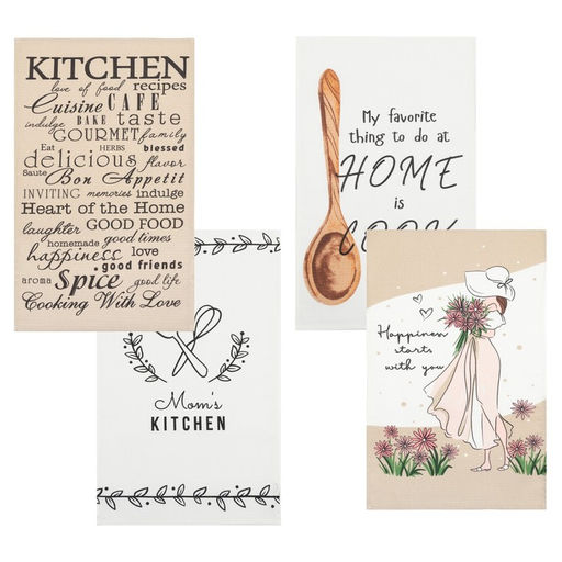 Набор кухонных полотенец Доляна Happiness, 35х60 см -4 шт, 100% хлопок, вафля 160 г/м2  фото 2