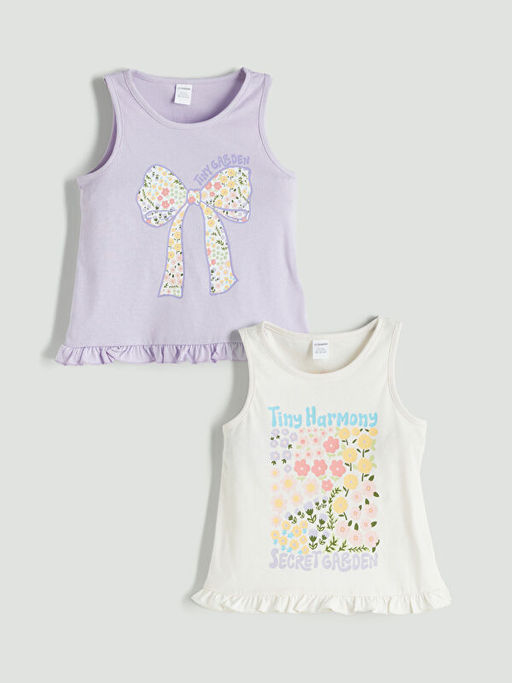 Bisiklet Yaka ?i?ekli K?z ?ocuk Atlet 2li