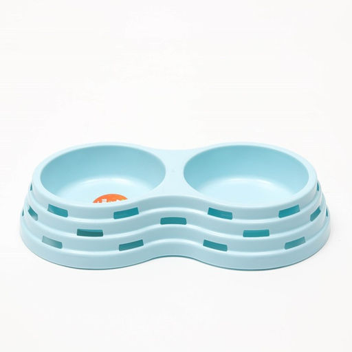 Миска пластиковая двойная 25×14×5 см, голубая