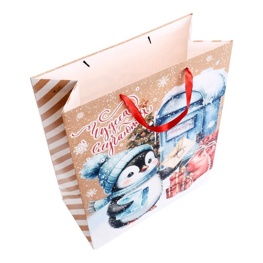 Пакет новогодний ламинированный вертикальный «Пингвинёнок», XL 40×49×19 см