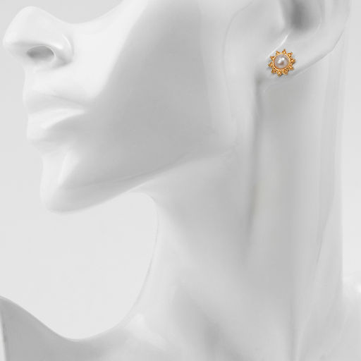 Набор 6 предметов: серьги 5 пар, 1 браслет Жемчужное солнце, белый в золоте - Qf фото 3