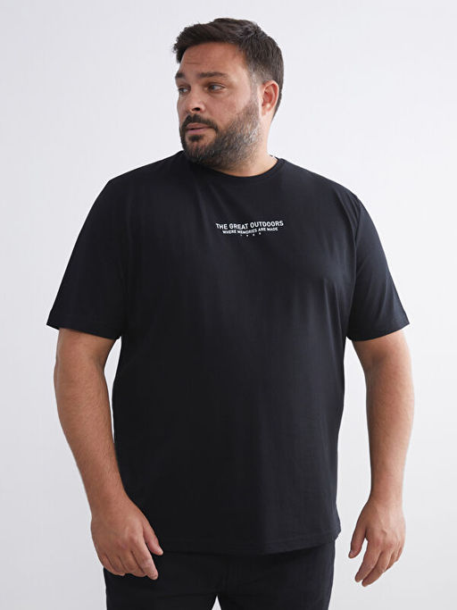 B?y?k Beden Yaz? Bask?l? Penye Erkek Ti??rt