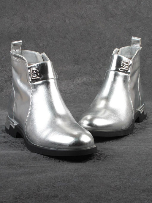 01-B48B-87C GREY/SILVER Ботинки демисезонные женские (натуральная кожа, байка)