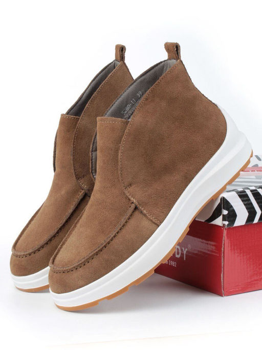 01-5280-11 BROWN Ботинки демисезонные женские (натуральная замша, байка)
