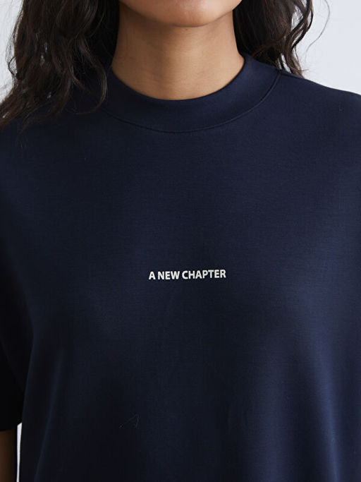 Bisiklet Yaka Bask?l? Kad?n Ti??rt