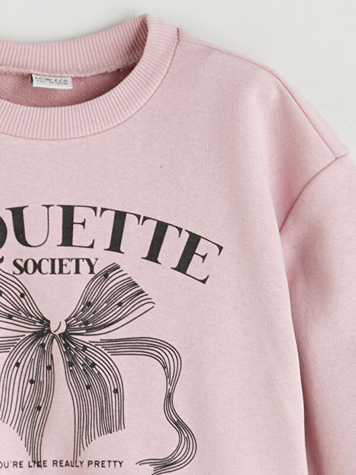 Bisiklet Yaka Fiyonk Bask?l? K?z ?ocuk Sweatshirt