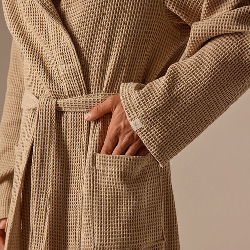 Халат вафельный мужской SL HOME: Basic «Саббиа», размер S, хлопок 100%, коричневый