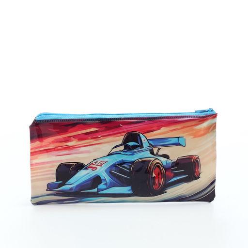 Косметичка-пенал на молнии, с рисунком Авто, голубая/оранжевая - Simaland фото 2