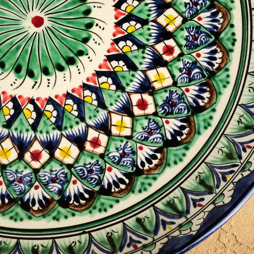 Ляган узбекский Риштанская керамика «Узоры», для плова, d=36 см, синий