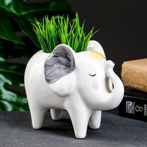 Декоративный горшок для цветов «Слон Платон», 500 мл, 15.5×8.5×12.5 см, керамический, белый