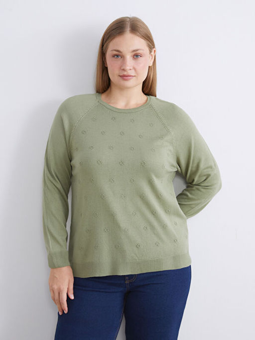 Bisiklet Yaka ?i?ekli Kad?n Triko Kazak