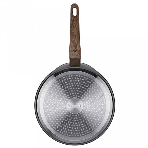 Сковорода блинная с антипригарным покрытием Terra д22см, h4,3см, s2,6мм, дно s3,1мм, кованный алюминий, бакелитовая ручка с покрытием soft-touch, имитирующим текстуру дерева, Regent (Китай) Подходит для всех видов плит, включая индукционную. - Домашняя мода фото 3