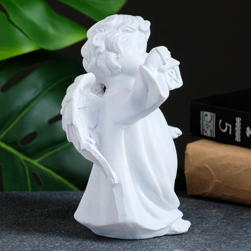 Фигурка полистоун «Ангел с фонариком», белый, 7×10×15 см