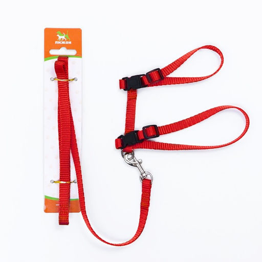 Комплект для кошек, ширина 1 см, ОШ 16,5-27 см, ОГ 21-35 см, поводок 120 см, красный - Пижон фото 8