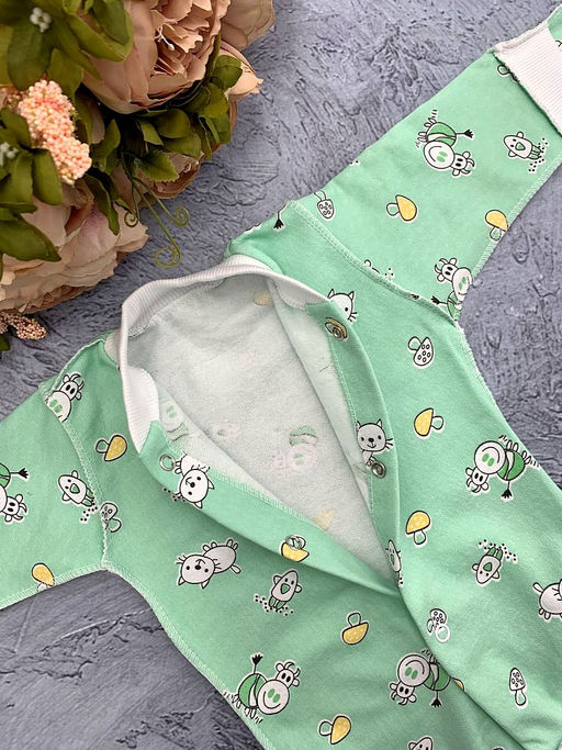 Боди футер с длинным рукавом варежкой, арт.XC-BD137-ITn, зеленый коровы - Мамин малыш фото 2