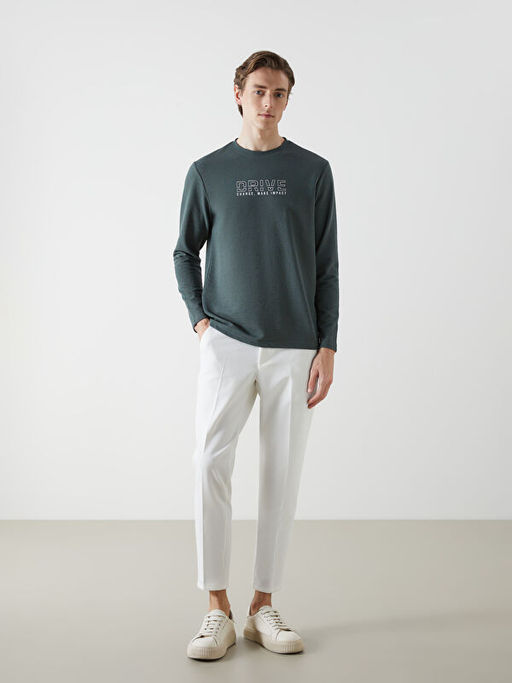 Bisiklet Yaka Uzun Kollu Bask?l? Erkek Sweatshirt