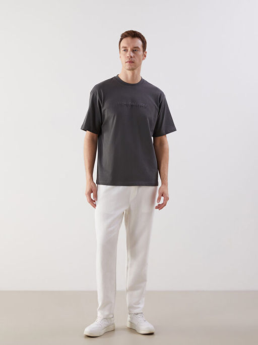 Bisiklet Yaka Bask?l? Penye Erkek Ti??rt