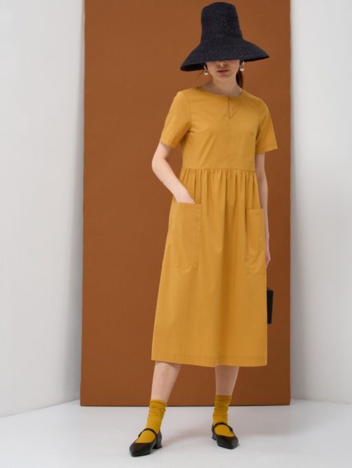Платье хлопок OD-795-3 с планкой горчица OD-795-3 - Tantino фото 3