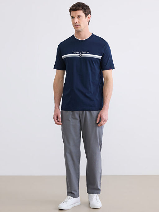 Bisiklet Yaka Bask?l? Penye Erkek Ti??rt