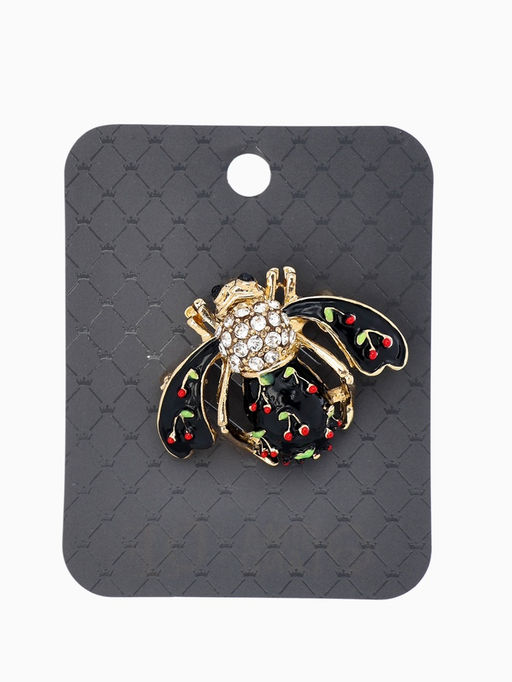 Брошь "Пчела в вишню", цветная в золоте