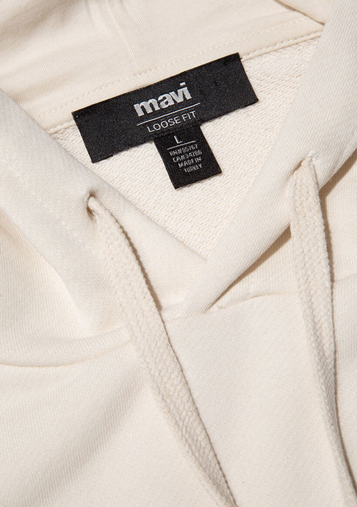 S?rt Bask?l? Kapusonlu Bej Sweatshirt - Mavi фото 6