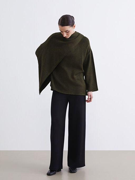 D?k?ml? ?al Yaka Oversize Kad?n Triko Kazak