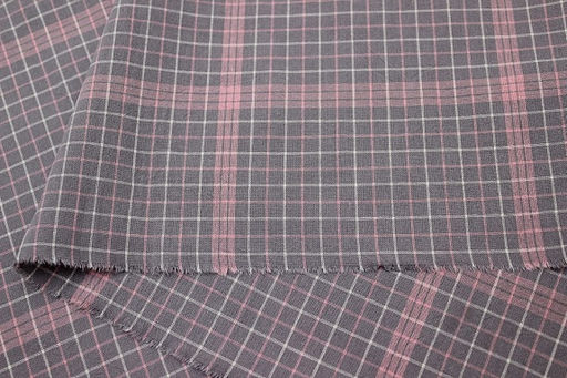 Вареный (стираный) хлопок Клетка (цв.пыльная роза/белый) на сером, ш.2.5м, хл-100%, 115гр/м.кв - Купава фото 5