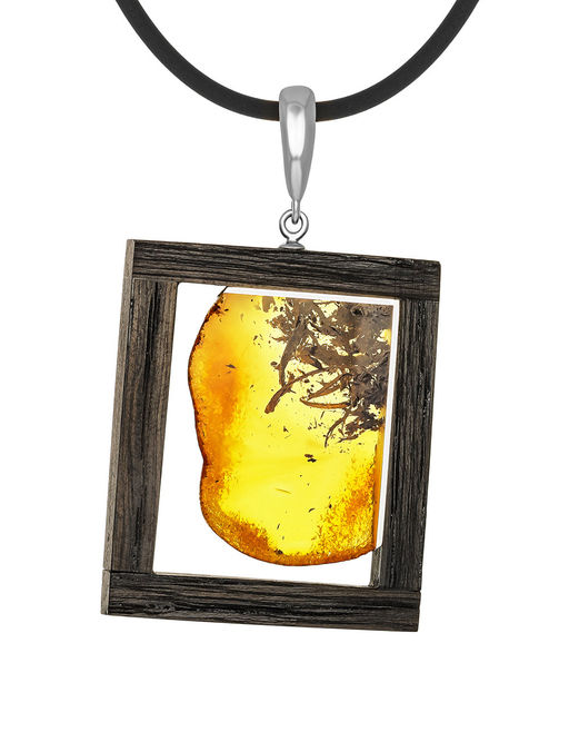 Стильная подвеска из натурального янтаря и древесины Индонезия