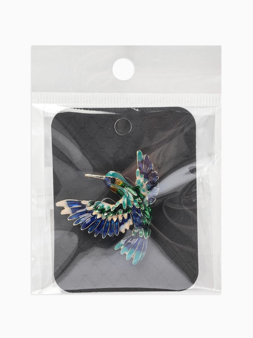Брошь «Птица» колибри яркая, цветная в золоте