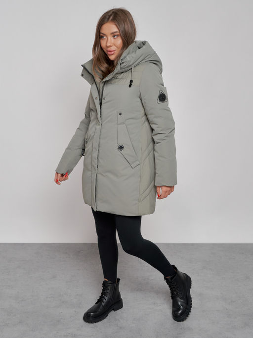 Зимняя женская куртка молодежная с капюшоном цвета хаки 589003Kh - RoccaManer фото 8