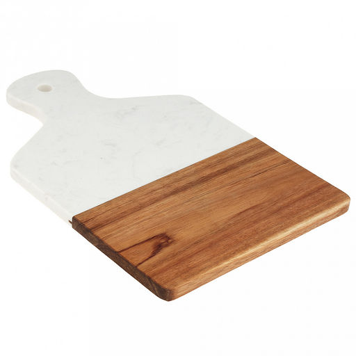 Доска разделочная деревянная "Мрамор" 33,5х21,5х1,3см, прямоугольная, с ручкой, вставка из белого композитного материала (Китай)