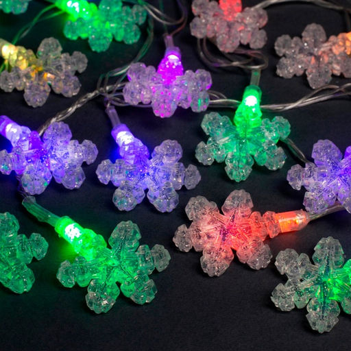 Гирлянда Нить 5 м с насадками Снежинки, IP20, прозрачная нить, 20 LED, свечение мульти (RG/RB), мигание, 220 В