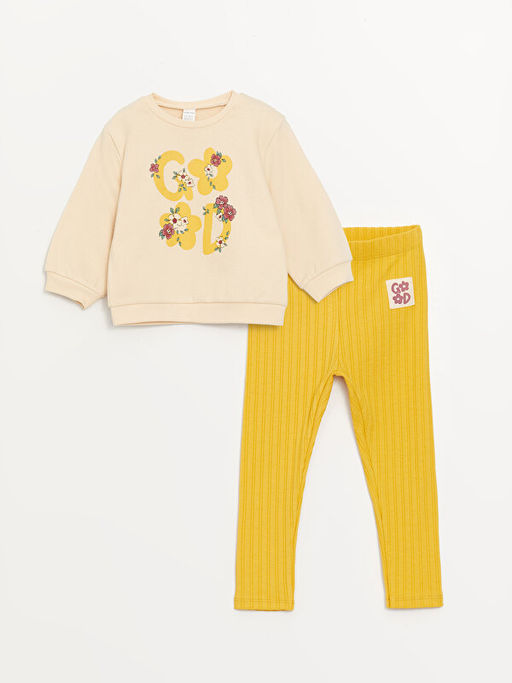 Bisiklet Yaka Uzun Kollu Bask?l? K?z Bebek Sweatshirt ve Tayt 2li Tak?m - Waikiki фото 3