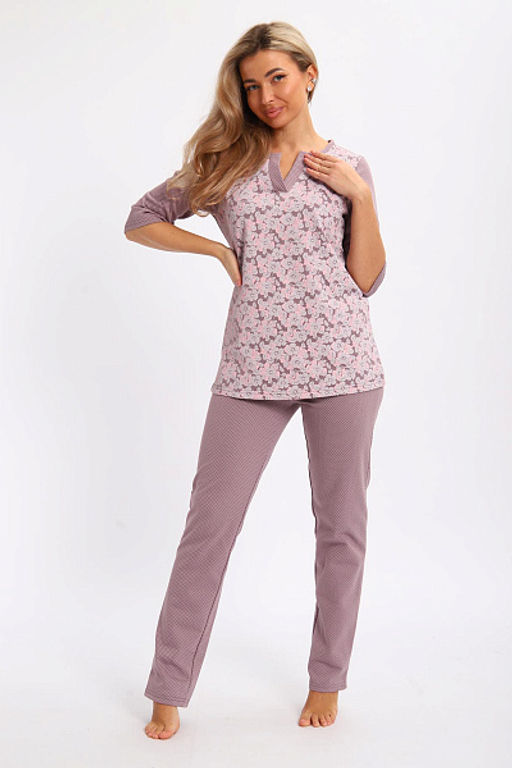 Пижама с брюками футер с начёсом (01059, кофе)