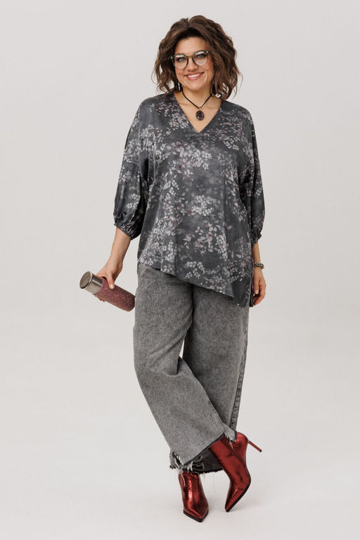 Блуза ANELLI 1665.1 графитовый гербарий  фото 5