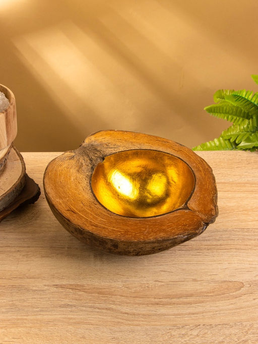 Чаша из кокоса, 22×24.5×9 см, коричнево-золотая