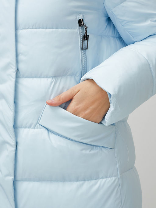 Пальто утепленное стеганное зимнее с капюшоном женское голубого цвета 9610Gl - Mtforce фото 9